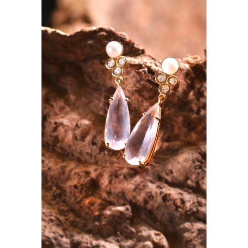 עגילי רוזקוורץ פנינה ויהלומים