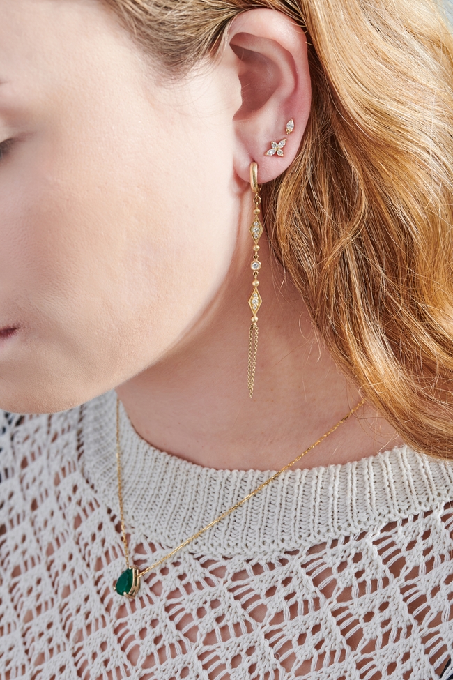 עגיל ארוך עם יהלומים- דגם פריז