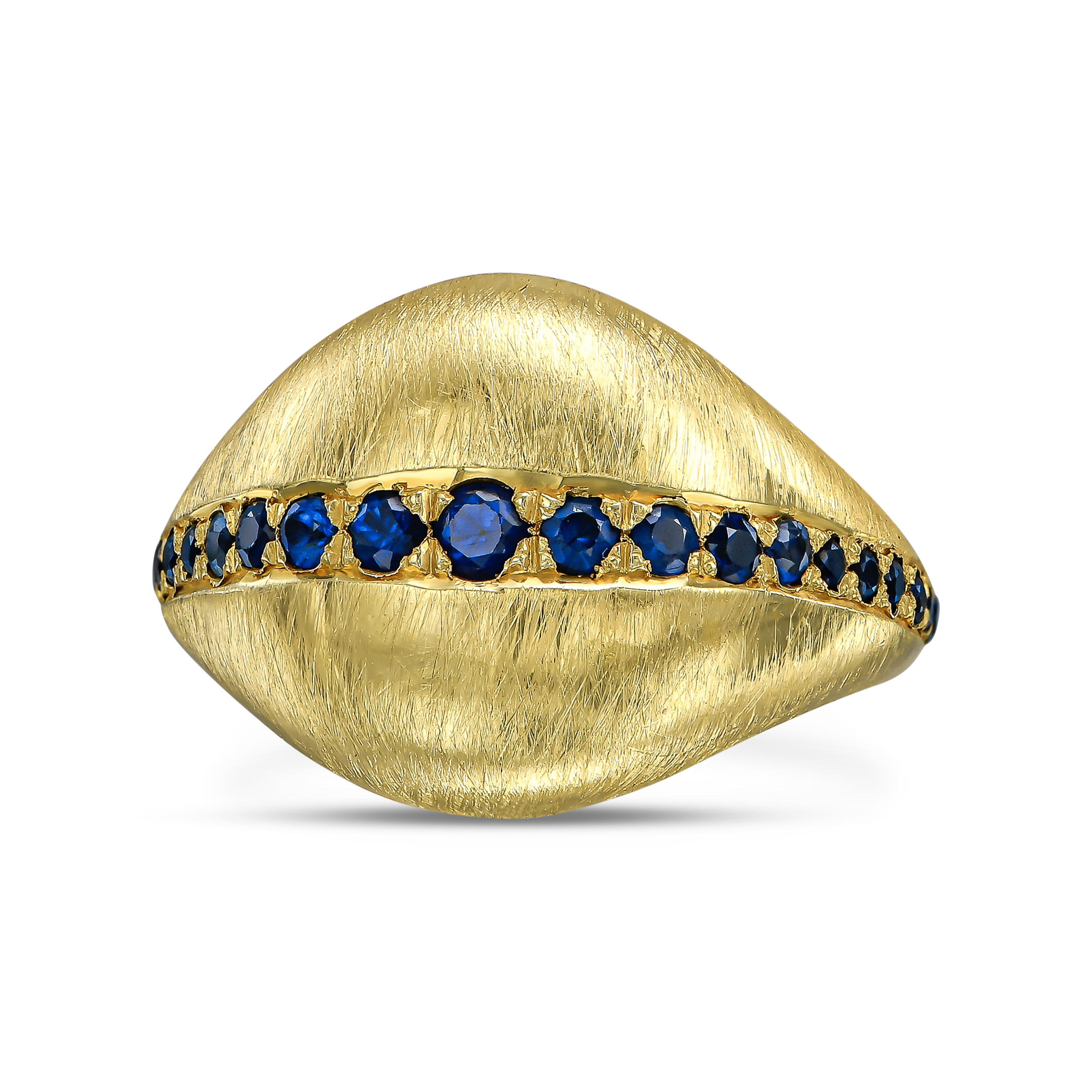 טבעת זהב לזרת עם אבני ספיר בגימור מט מוברש