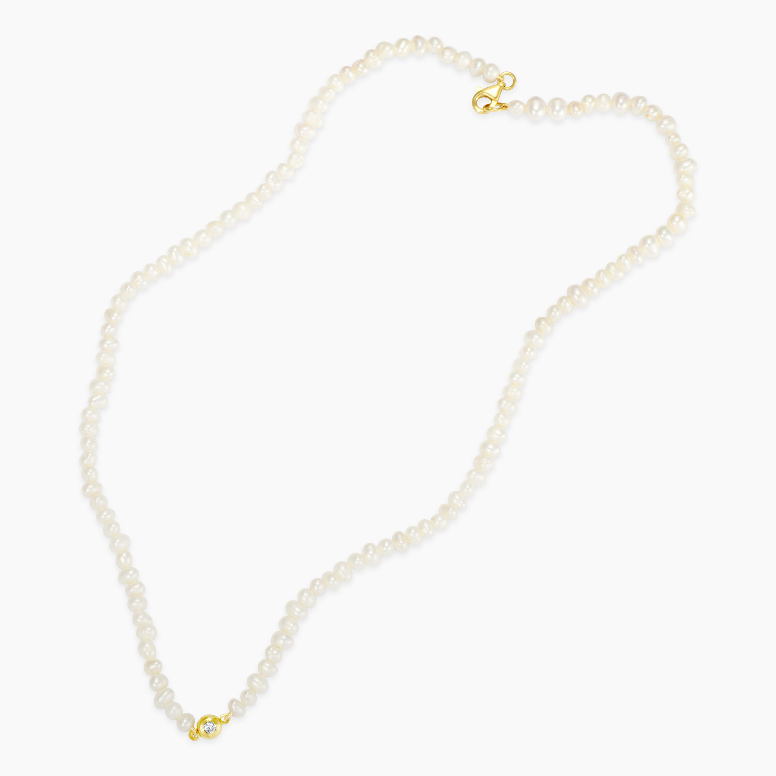 שרשרת זהב פנינים ויהלום צמודה לצוואר, דגם לינור