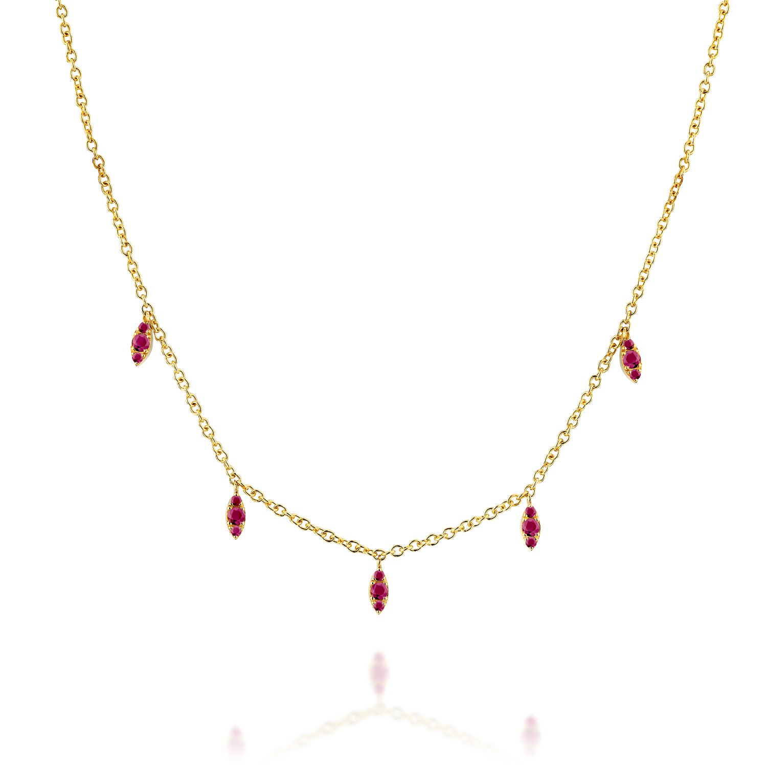 שרשרת נגיעות זהב | 5 תליוני רובי