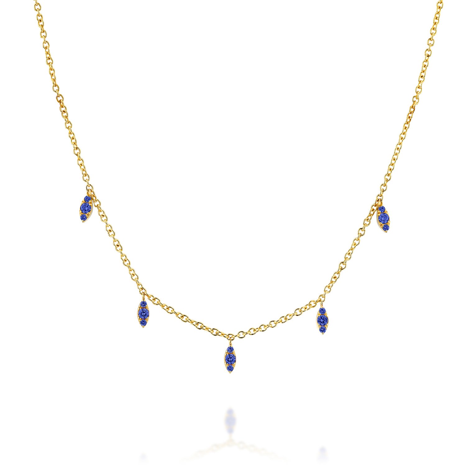 שרשרת נגיעות זהב, 5 תליוני ספיר כחול