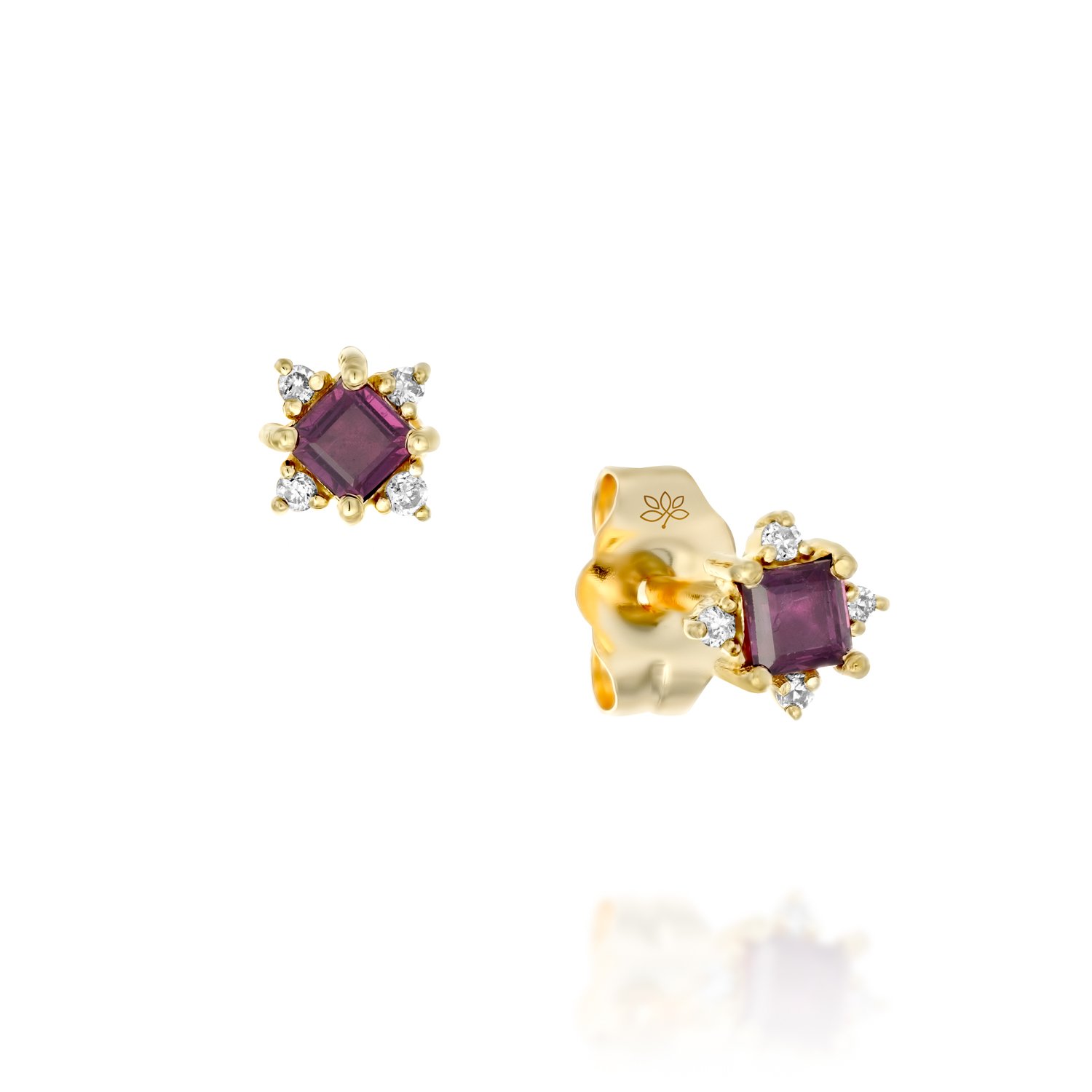 עגילי זהב עם אבן רובי ויהלומים, דגם פרינסס