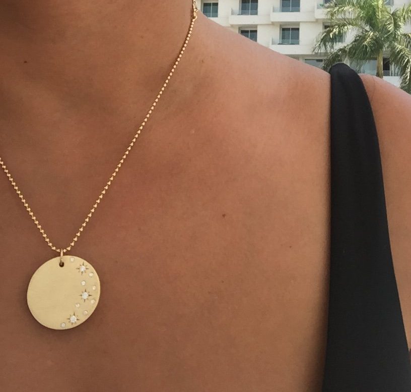 תליון זהב עם יהלומים ושרשרת כדורים, דגם לונה אסטרלה