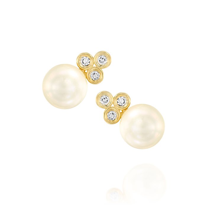 עגילי פנינה גדולה ויהלומים, דגם ג'קי קנדי