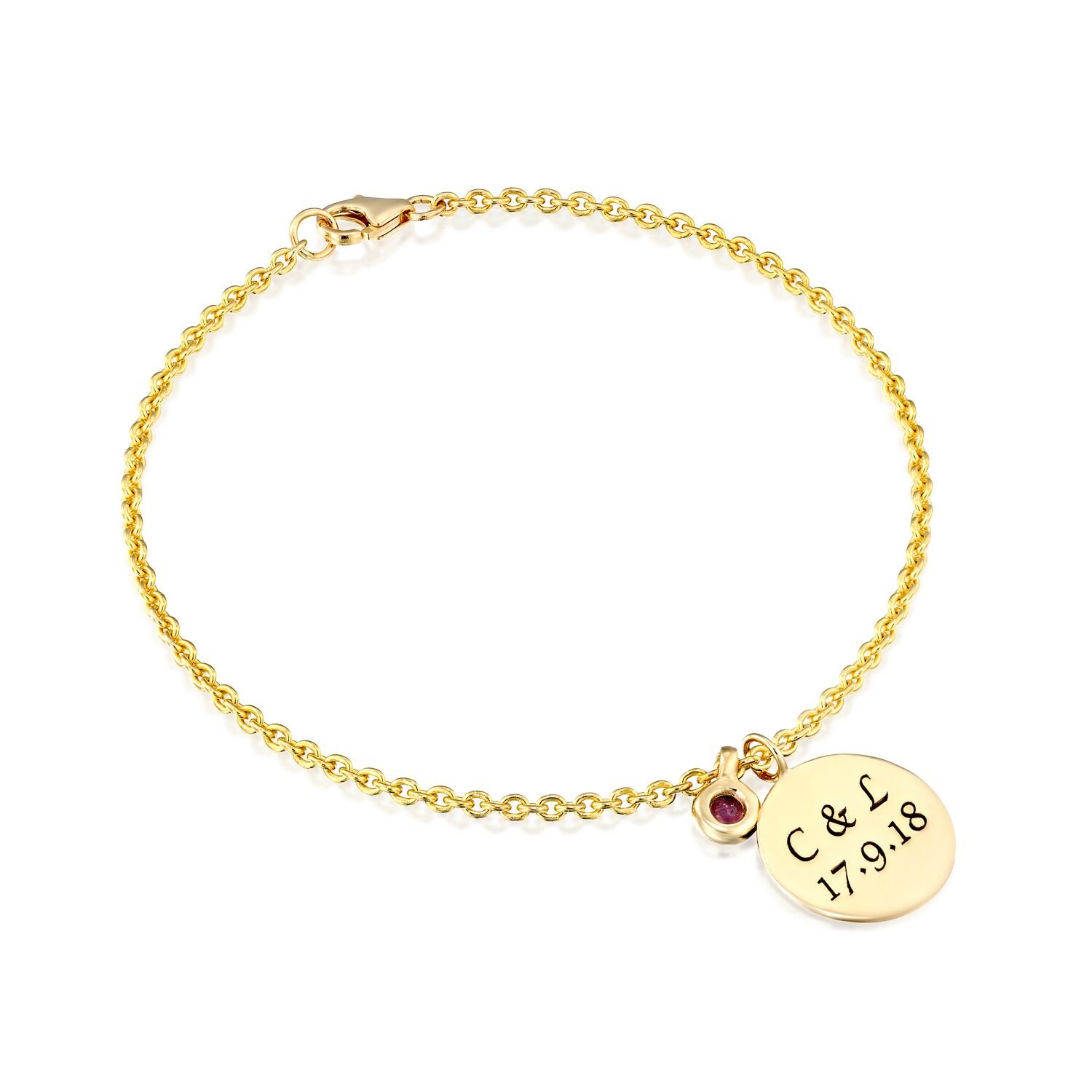 צמיד זהב עם חריטה ואבן לידה, דגם אפרת