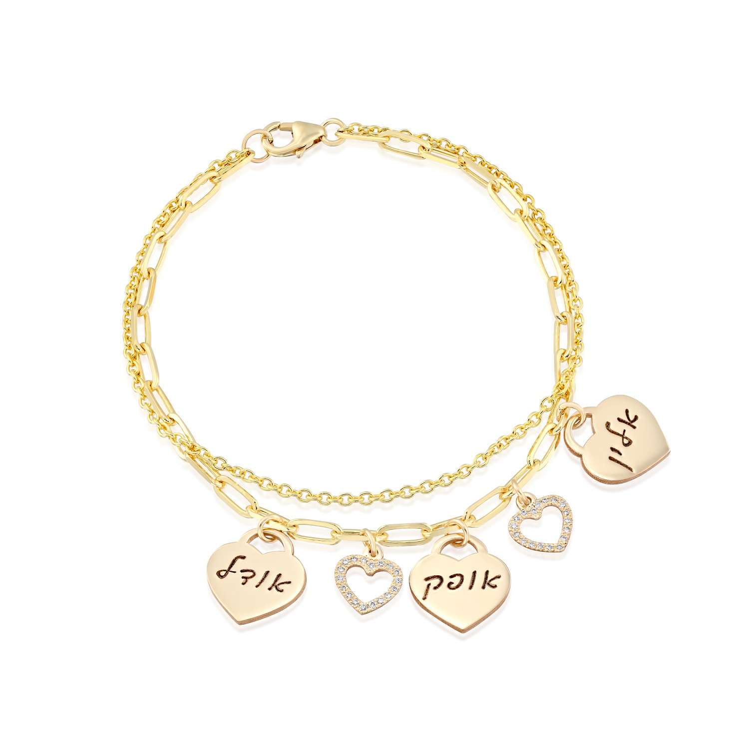 צמיד גורמט עם 3 תליוני שמות ויהלומים, דגם מורן