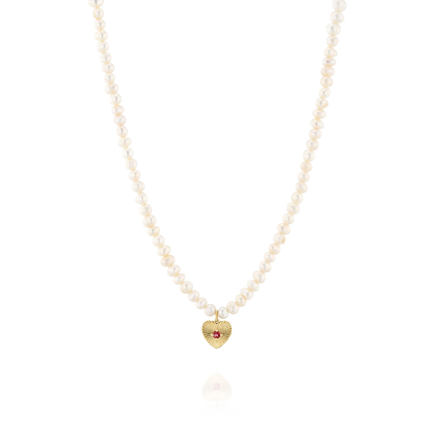 תליון לב עם אבן חן ,שרשרת פנינים