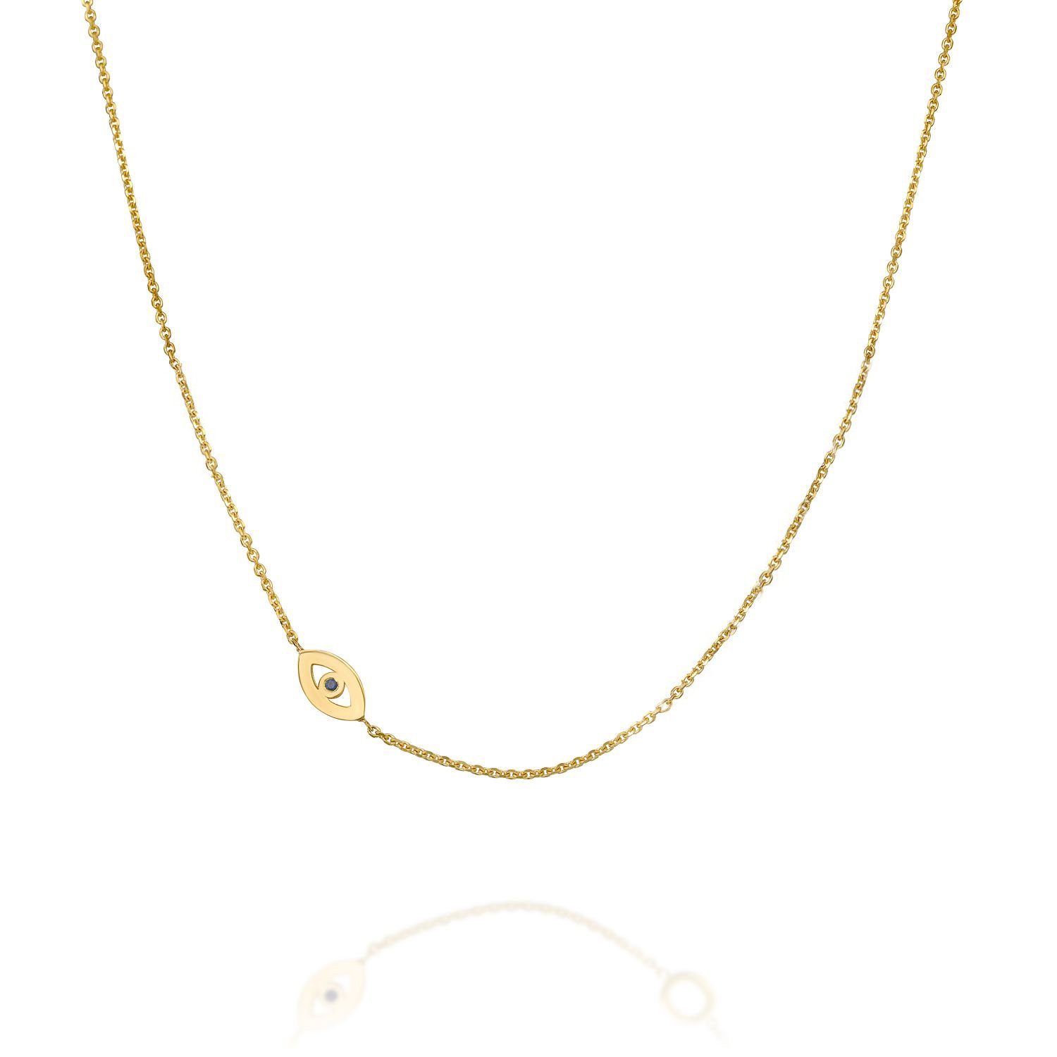 תליון עין מזהב עם אבן כחולה, אסימטרי דגם רונה תליון עין מזהב עם אבן כחולה, אסימטרי דגם רונה