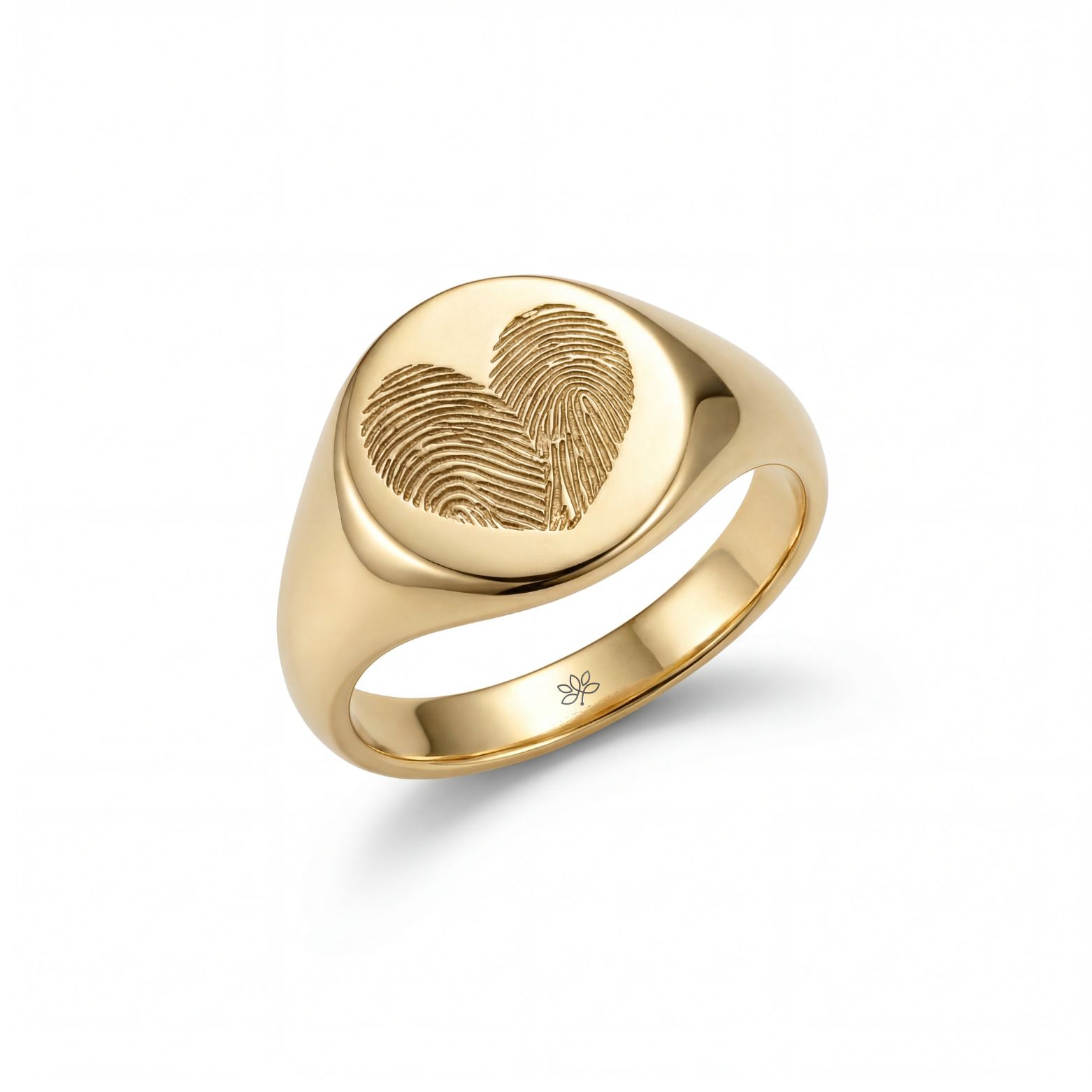 טבעת חותם מזהב עם טביעות אצבע בצורת לב, לייזר