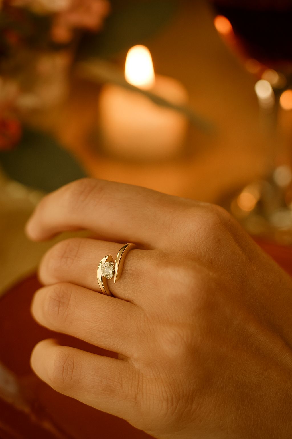 טבעת חיבוק מזהב משובצת ביהלום טבעי