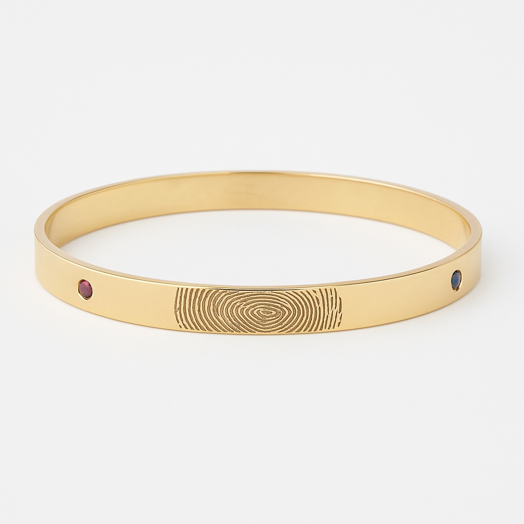 צמיד עם חריטת טביעת אצבע ואבני לידה, דגם רחלי