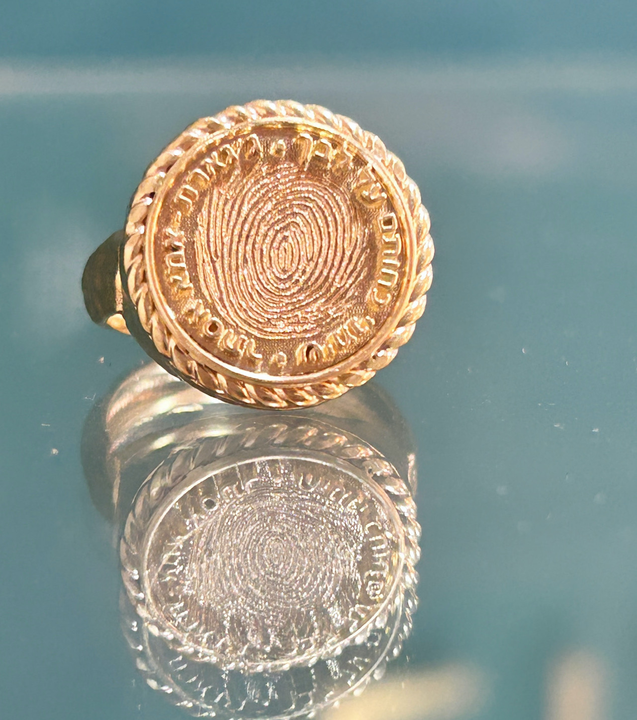 טבעת חותם עגולה וינטאג עם טביעת אצבע, דגם כנרת